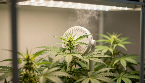 Gleichmäßiges Klima auf Pflanzenhöhe: Umluft bewegt die Blätter in der Growbox
