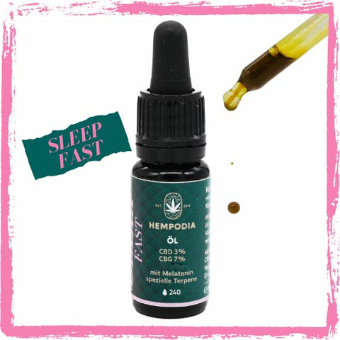 Hempodia CBD-Öl Sleep Fast 10ml: dunkle Tropfflasche mit Pipette, pink umrandet