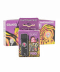MindMunchies DNT-9 Pod 2ml Gelato: lila Schachtel mit Comic-Muster, Vorderseite