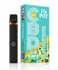 ILovePot CBD Vape 95% 1ml Amnesia: schwarzer Einweg-Vape-Pen vor türkis-gelber Schachtel
