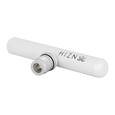 HIZN Pre-Roll Hülle in Weiß, geöffnet mit Schraubdeckel und Dichtring