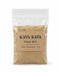 Kava Kava Pulver 30% Piper methysticum 1 g, transparenter Zip-Beutel mit Kraftpapier-Etikett