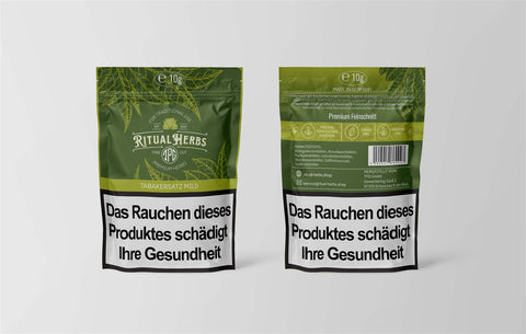 Ritual Herbs Mild 10g Vorder- und Rückseite des grünen Beutels mit Inhaltsangaben